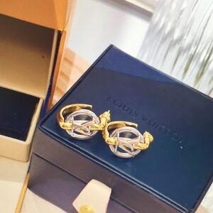 Louis Vuitton Two-Tone Gold & Silver Monogram Hoop Earrings